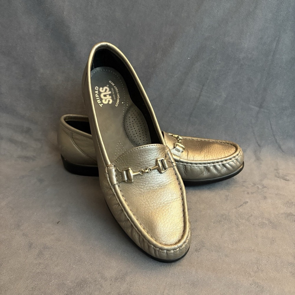 SAS Tripad Comfort Women's 10S Pewter Silver Leather Loafers‎  Slip On Shoes